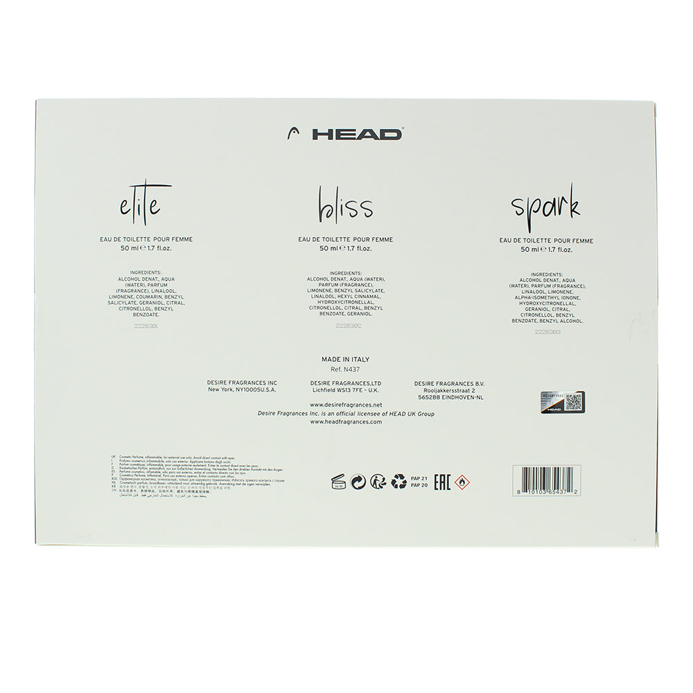 Head Women 3 Piece Gift Set: Bliss Eau de Toilette 50ml - Elite Eau de Toilette 