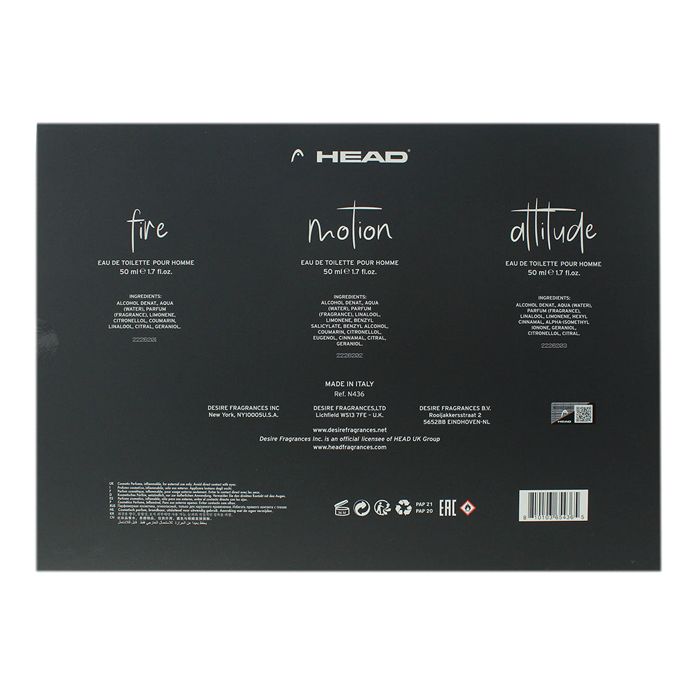 Head Men 3 Piece Gift Set: Attitude Eau de Toilette 50ml - Fire Eau de Toilette