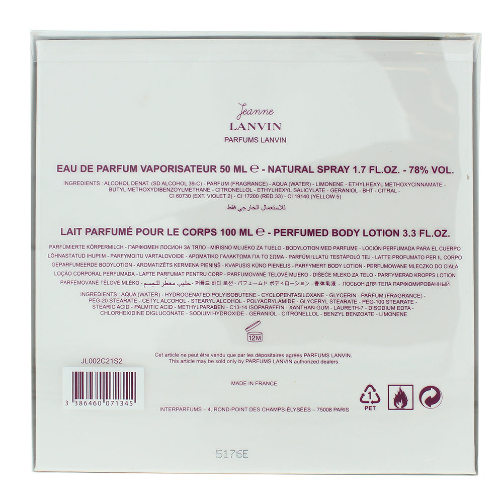 Lanvin Jeanne 2 Piece Gift Set: Eau de Parfum 50ml - Body Lotion 100ml
