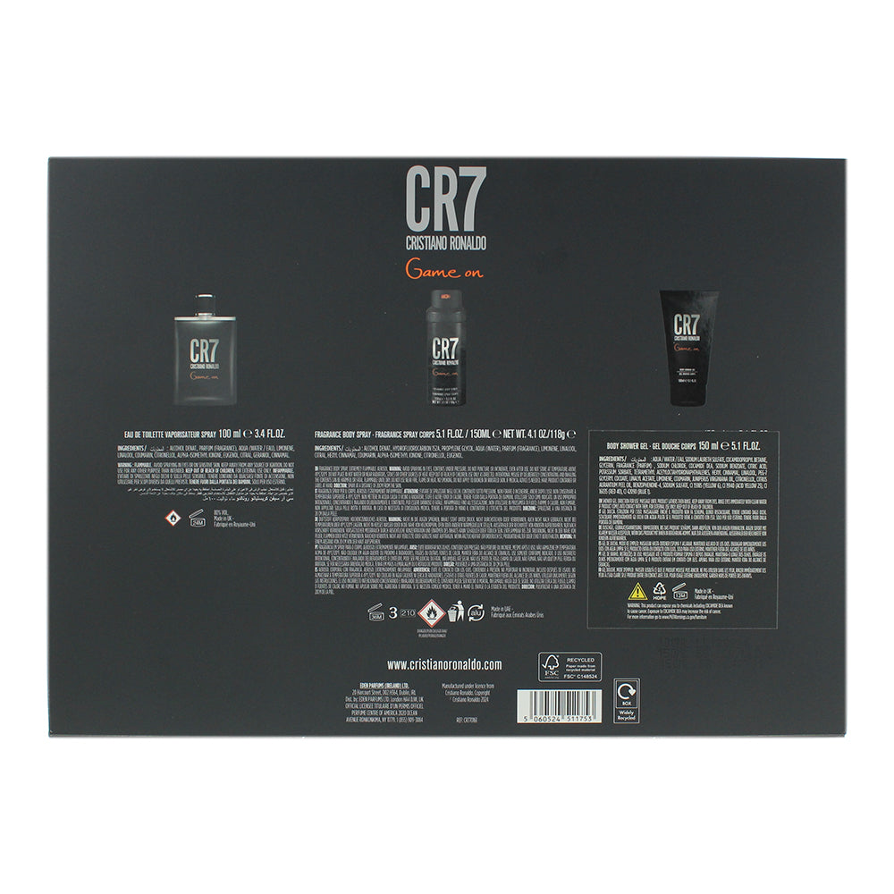 Cristiano Ronaldo Cr7 Game On 3 Piece Gift Set: Eau de Toilette 100ml - Shower G