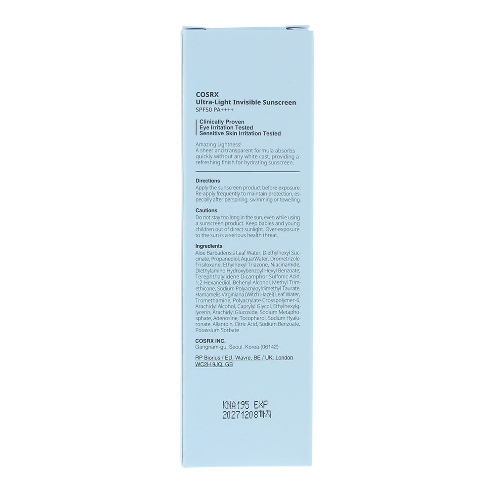 Cosrx Ultra Light Invisible Spf 50 Sun Cream 50ml - Ingredients