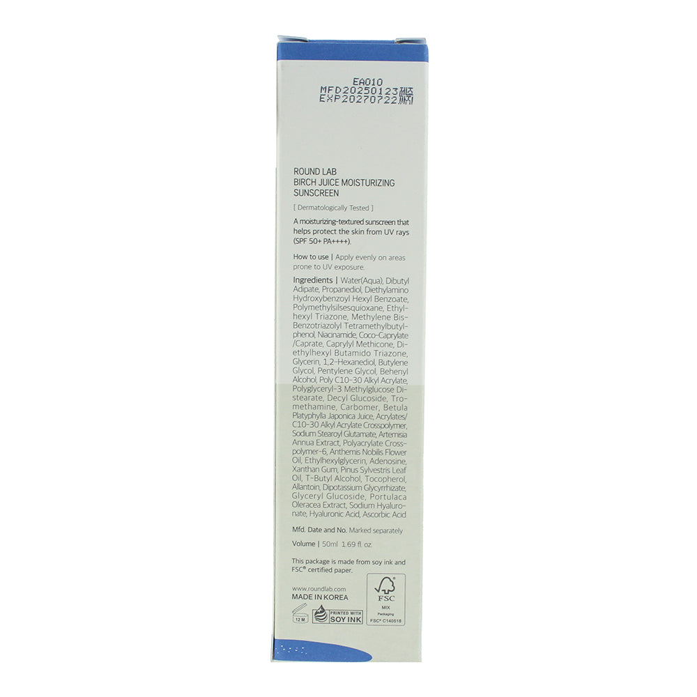 Round Lab Birch Juice Moisturising Spf 50 Sun Cream 50ml