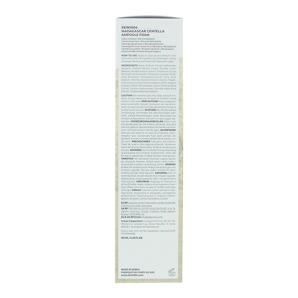 Skin1004 Madagascar Centella Ampoule Foam Cleanser 125ml - Ingredients