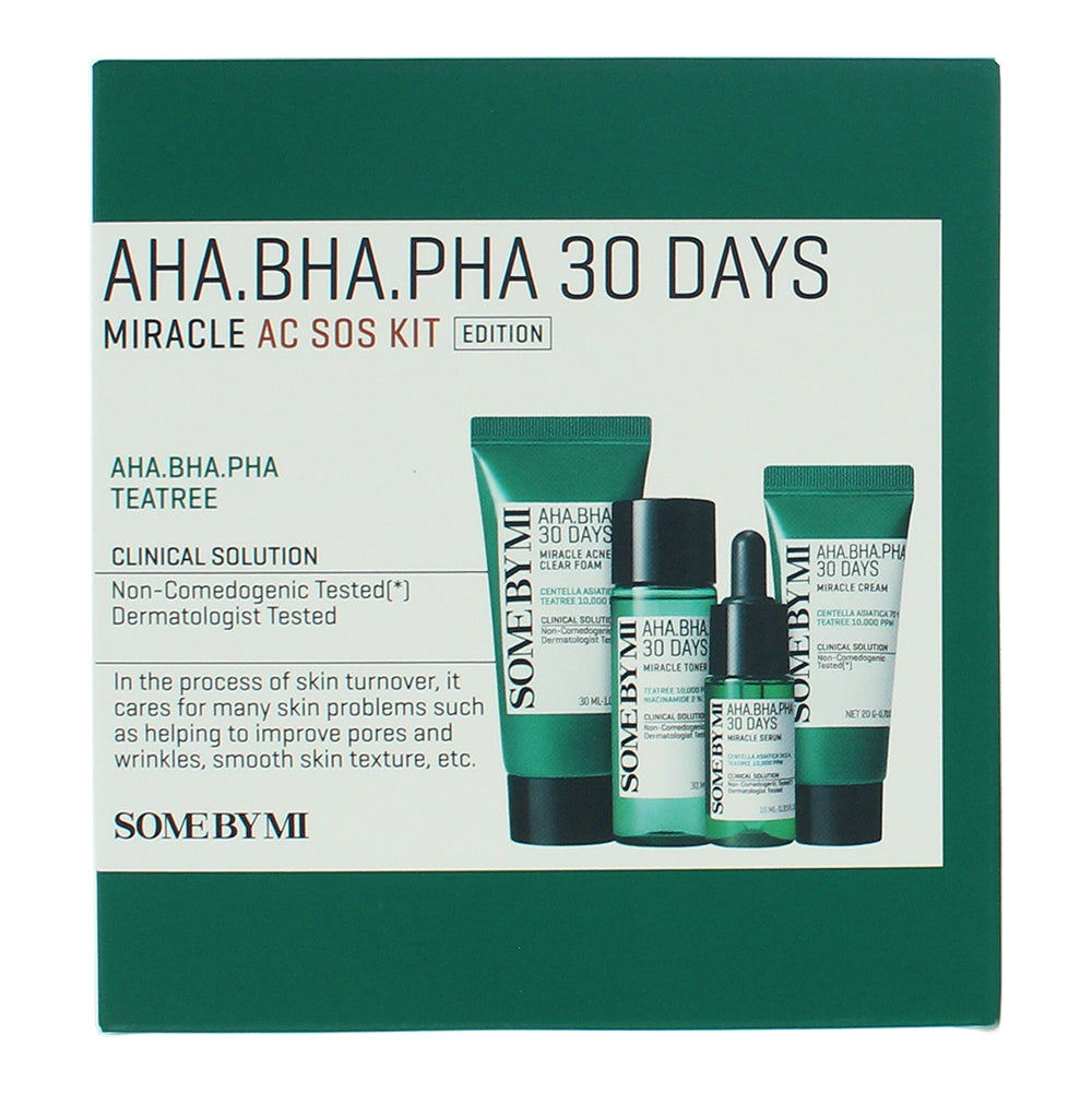 Some By Mi 30 days AHA, BHA, PHA Miracle Acne Sos Kit 4 Piece Gift Set: Cleansin - Box