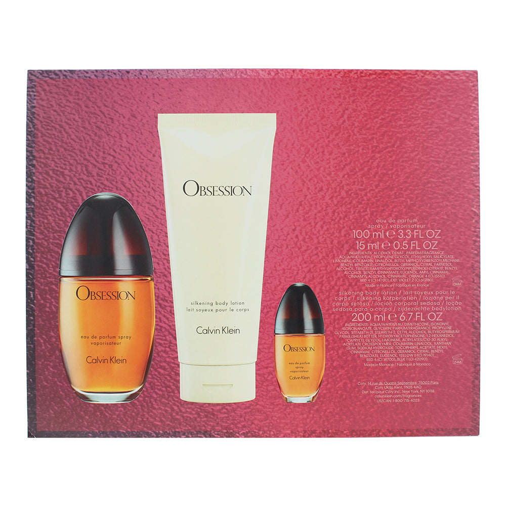 Calvin Klein Obsession For Women 3 Piece Gift Set: Eau de Parfum 100ml - Body Lo