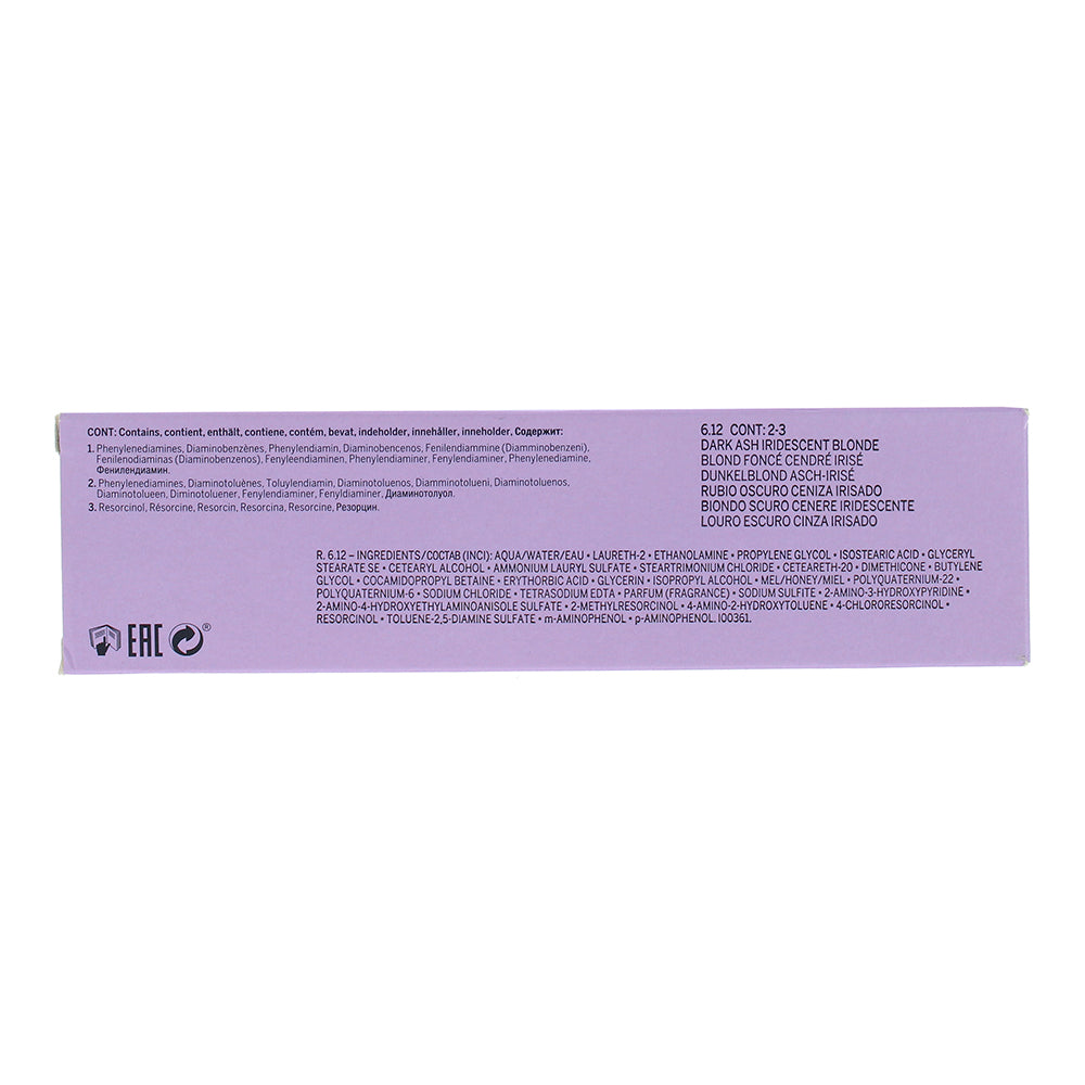 Revlon Color Excel 6.12 Dark Ash Iridescent  Blonde Creme Gel Hair Colour 70ml - Ingredients