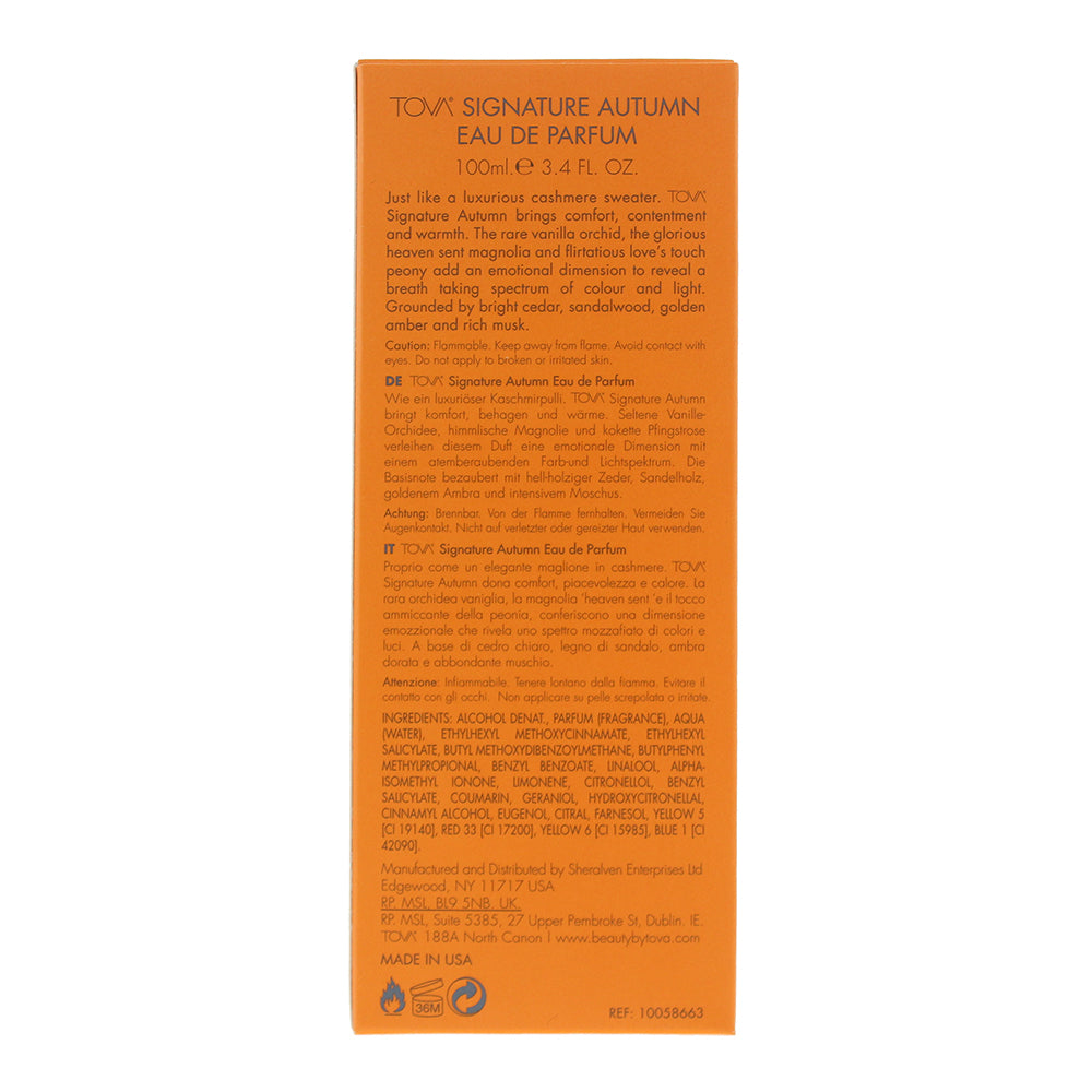 TOVA Beverly Hills Signature Autumn Eau de Parfum 100ml - Ingredients