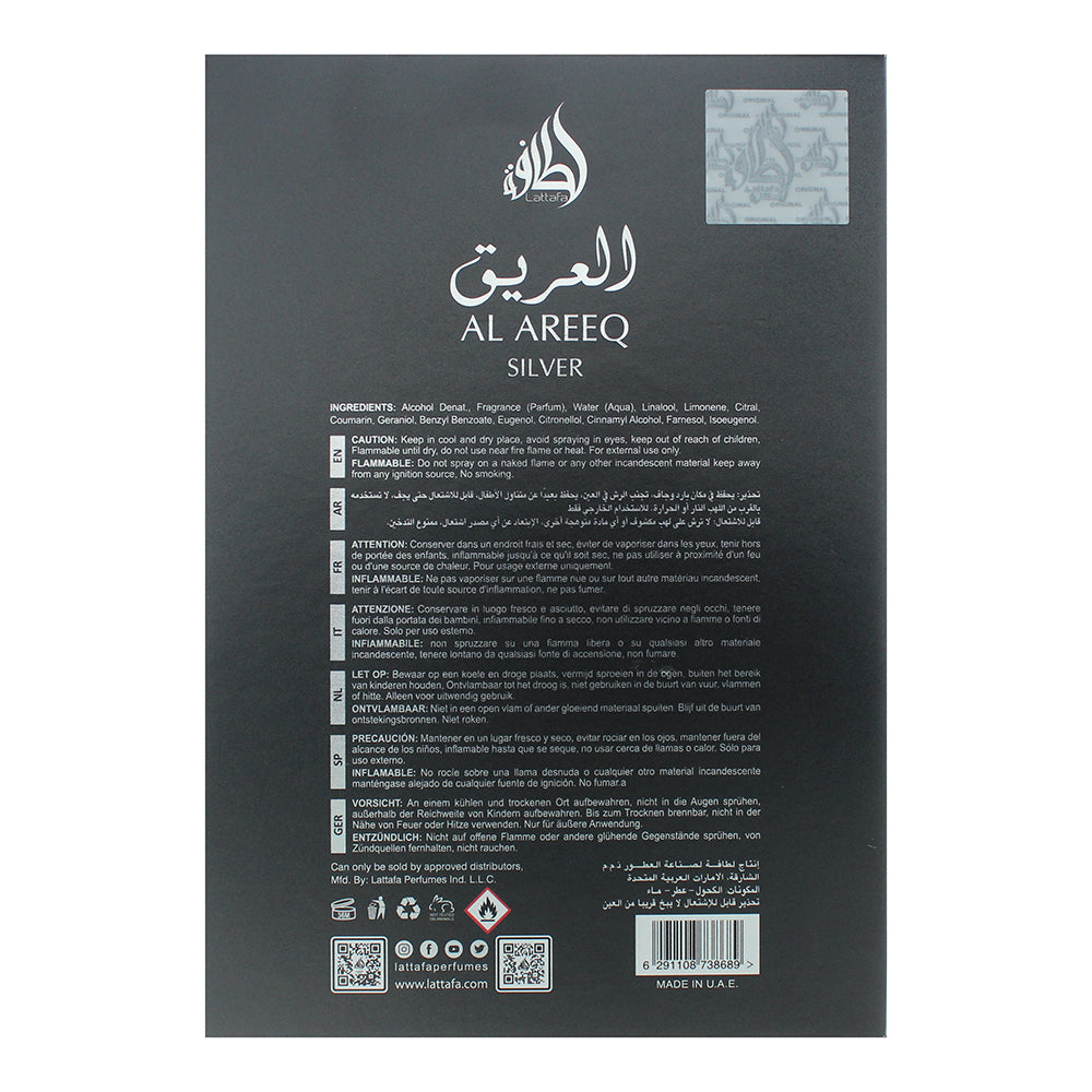 Lattafa Pride Al Areeq Silver Eau de Parfum 100ml - Ingredients