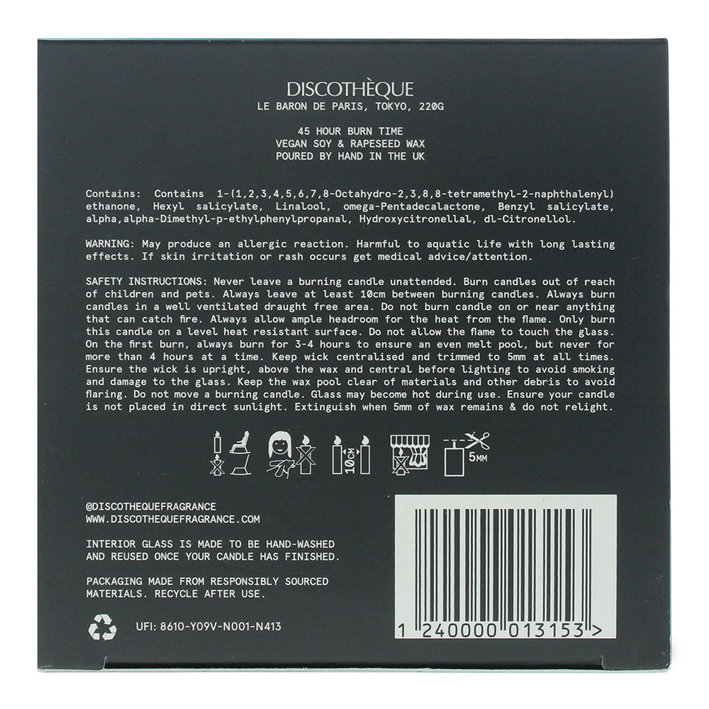 Discotheque Le Baron De Paris, Tokyo Candle 220g - Ingredients