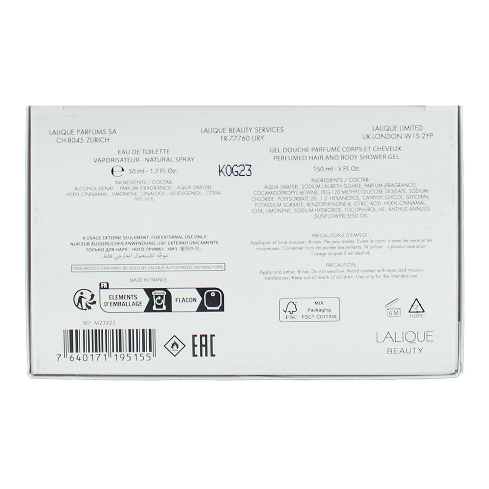 Lalique Encre Noire 2 Piece Gift Set: Eau de Toilette 50ml - Shower Gel 150ml