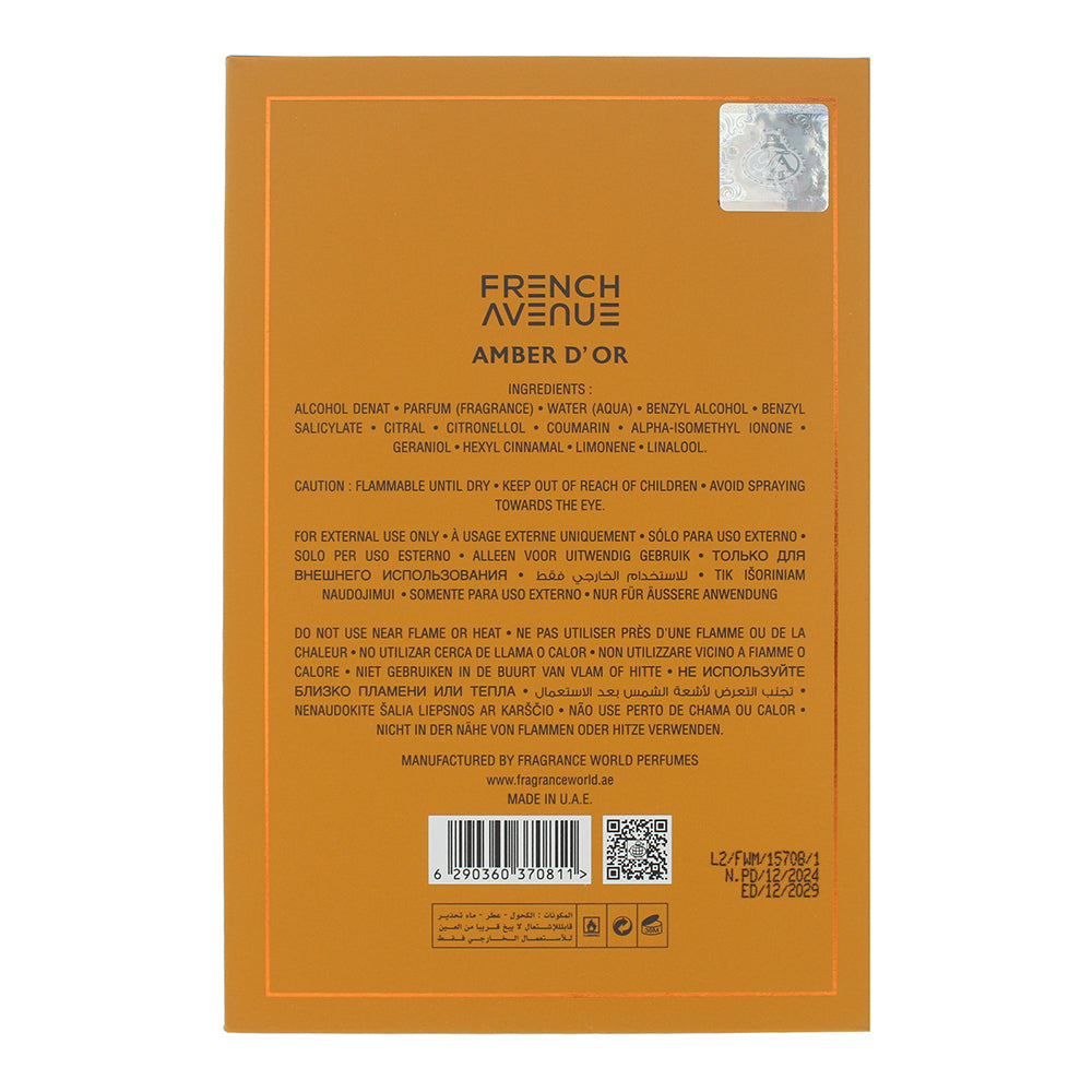 French Avenue Amber D'or Eau de Parfum 100ml - Ingredients