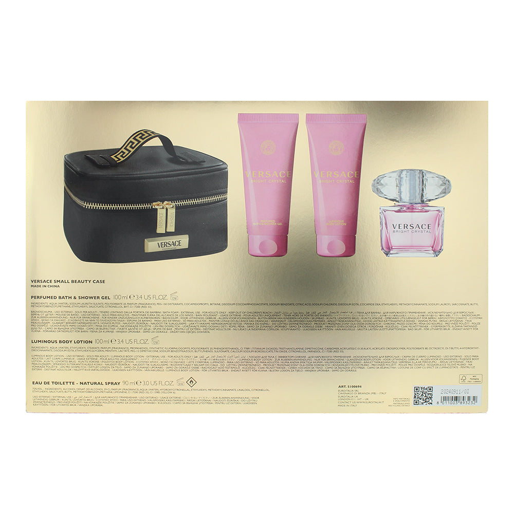 Versace Bright Crystal 4 Piece Gift Set: Eau de Toilette 90ml - Shower Gel 100ml