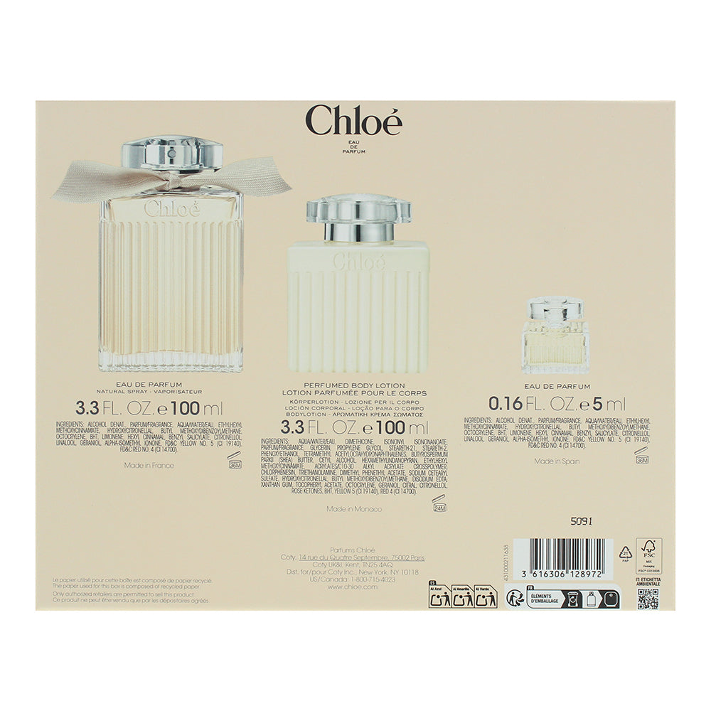 Chloé 3 Piece Gift Set: Eau de Parfum 100ml - Body Lotion 100ml - Eau de Parfum