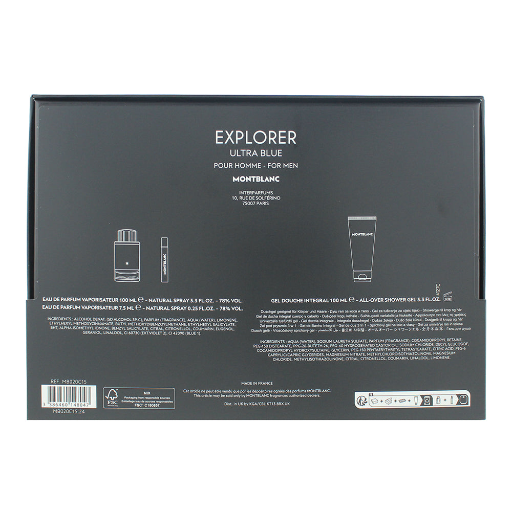 Montblanc Explorer Ultra Blue 3 Piece Gift Set: EDP 100ml - EDP 7.5ml - Shower G