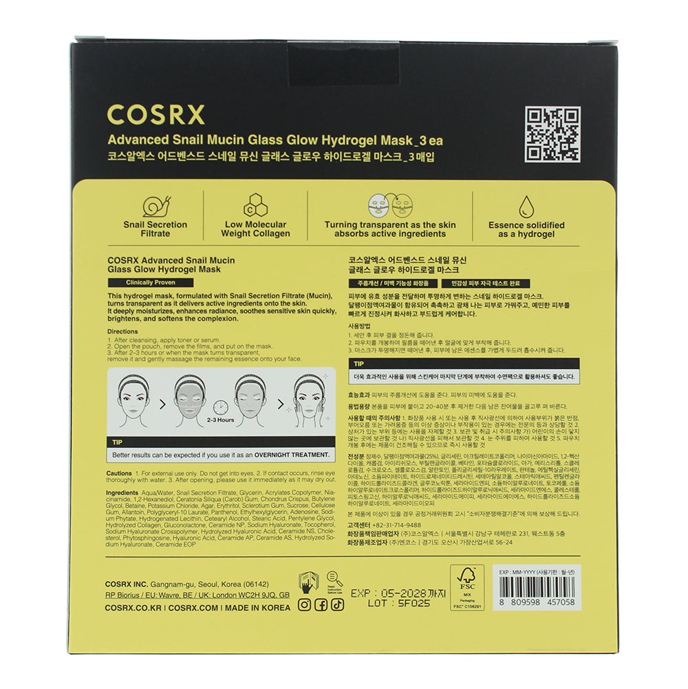 Cosrx Advanced Snail Mucin Glass Glow Hydrogel Face Mask 34g