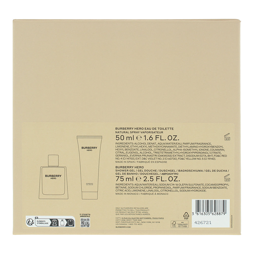 Burberry Hero For Men 2 Piece Gift Set: Eau de Toilette 50ml - Shower Gel 75ml