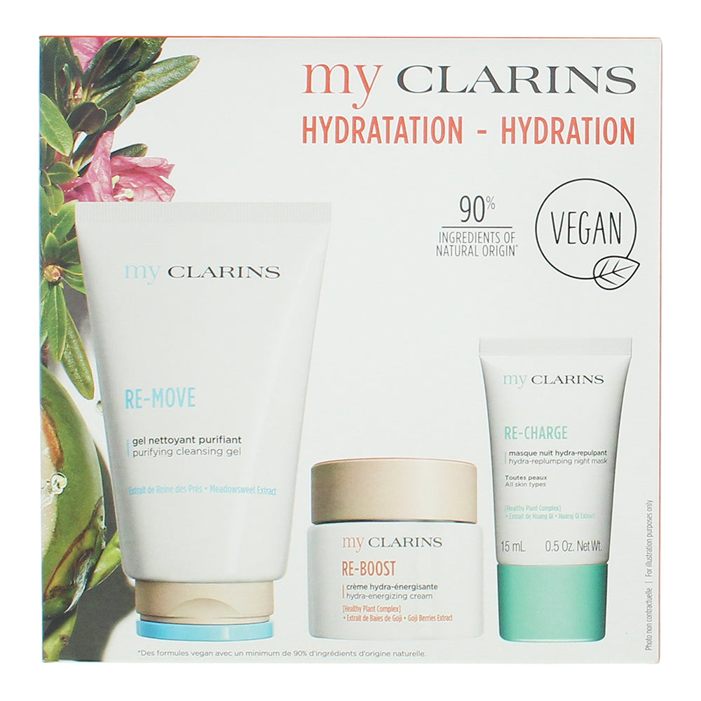 Clarins Hydration 3 Piece Gift Set: Cleansing Gel 125ml - Energising Face Cream  - Box