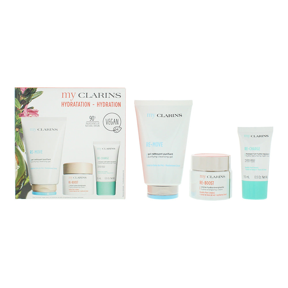 Clarins Hydration 3 Piece Gift Set: Cleansing Gel 125ml - Energising Face Cream 