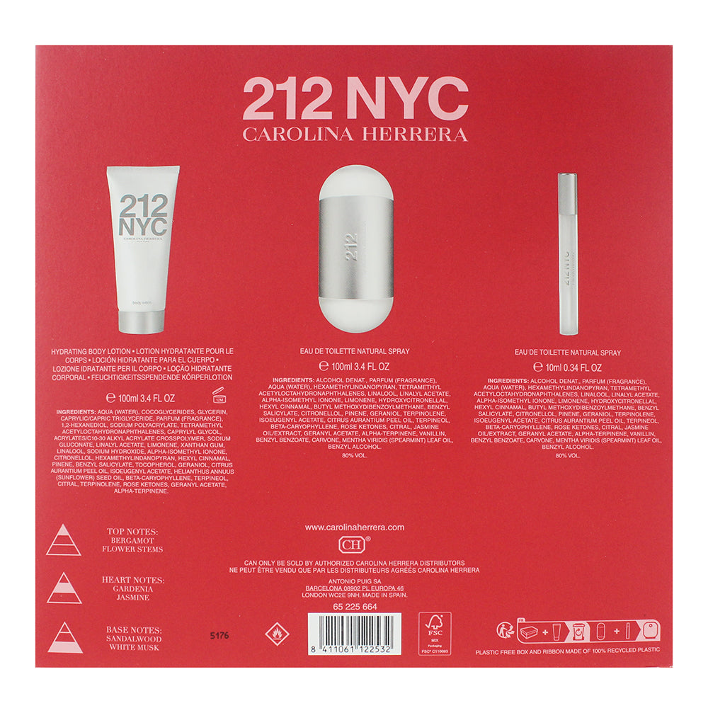 Carolina Herrera 212 Nyc 3 Piece Gift Set: Eau de Toilette 100ml - Eau de Toilet