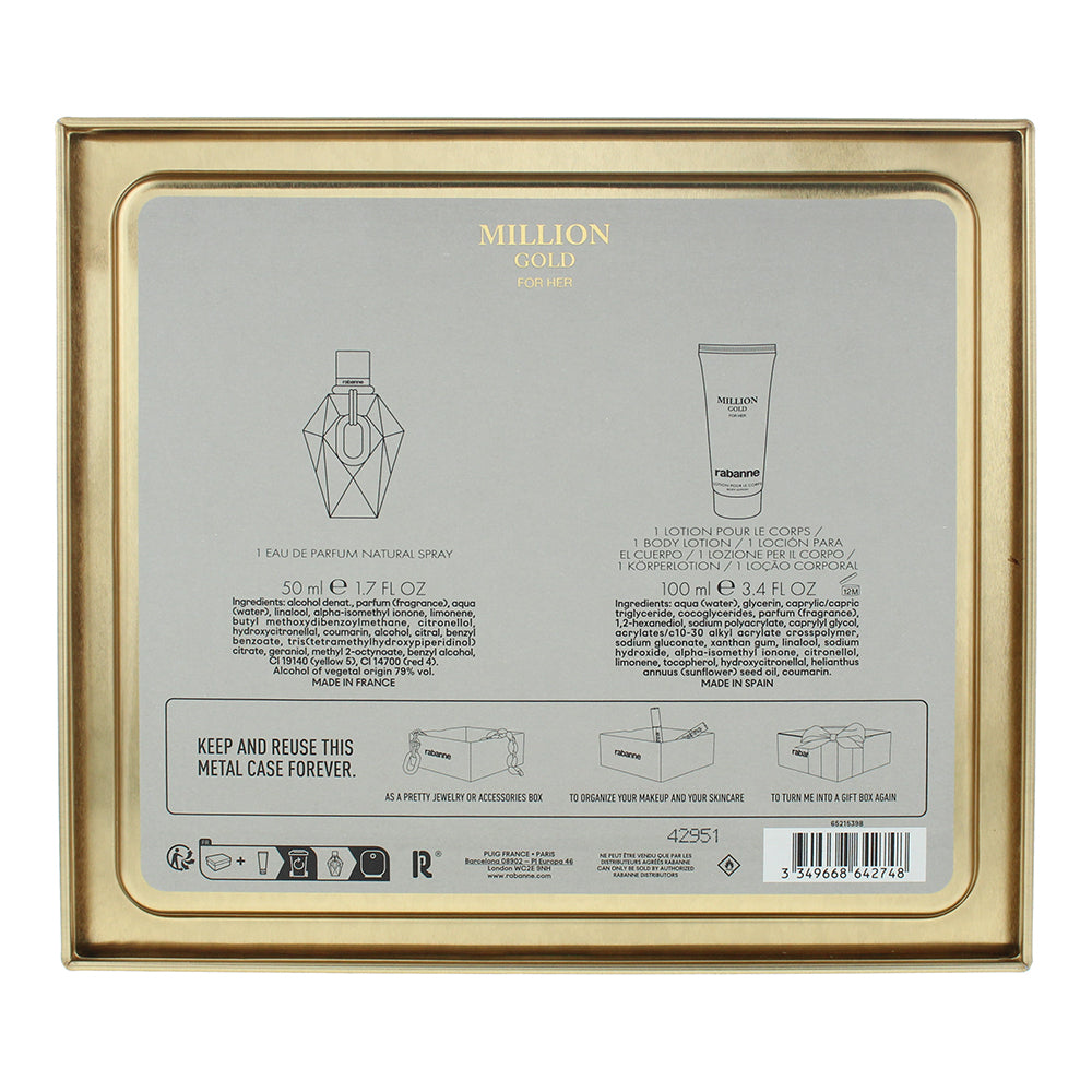 Rabanne Million Gold For Her 2 Piece Gift Set: Eau de Parfum 50ml - Body Lotion