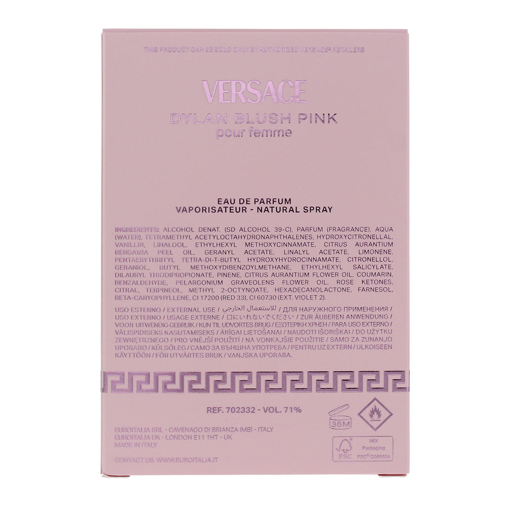 Versace Dylan Blush Pink Eau de Parfum 100ml - Ingredients