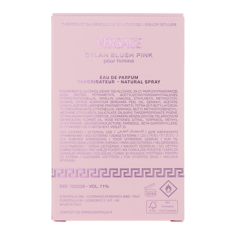 Versace Dylan Blush Pink Eau de Parfum 50ml - Ingredients