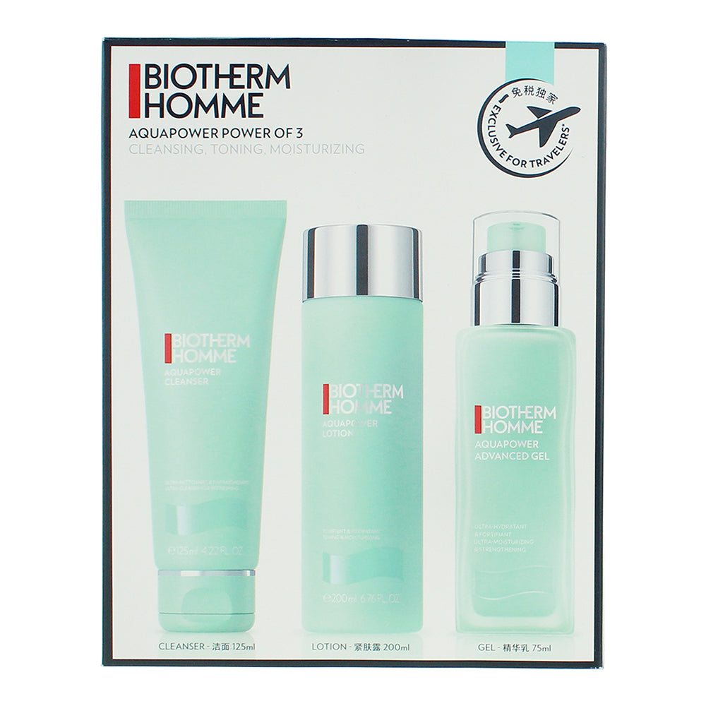 Biotherm Homme Aquapower 3 Piece Gift Set: Cleanser 125ml - Lotion 200ml - Advan - Box