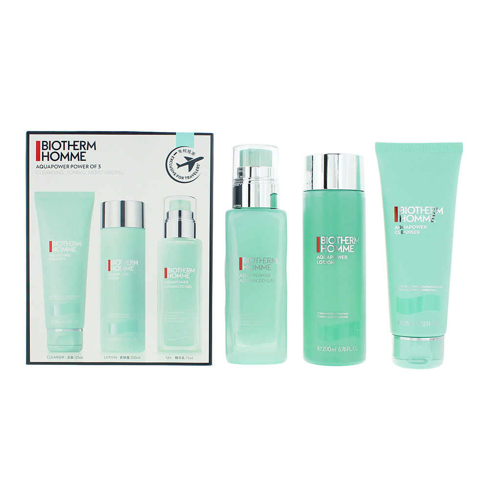 Biotherm Homme Aquapower 3 Piece Gift Set: Cleanser 125ml - Lotion 200ml - Advan
