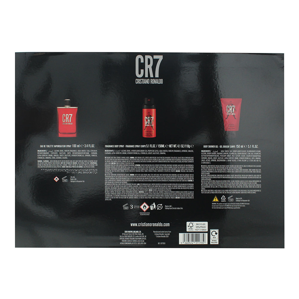 Cristiano Ronaldo Cr7 3 Piece Gift Set: Eau de Toilette 100ml - Shower Gel 150ml