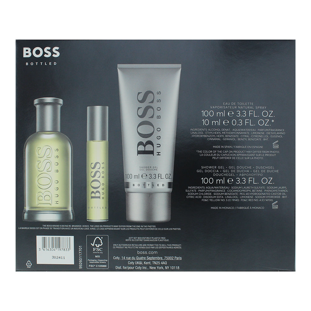 Hugo Boss Bottled 3 Piece Gift Set: Eau de Toilette 100ml - Eau de Toilette 10ml
