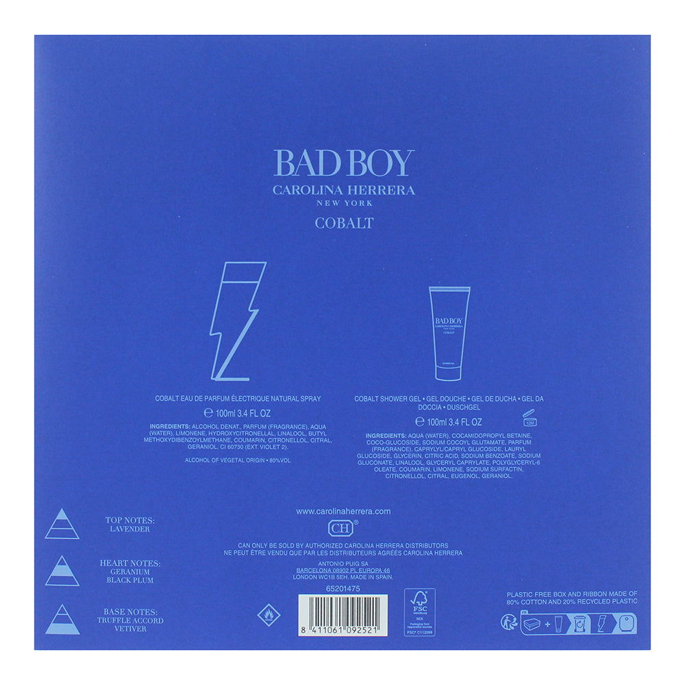 Carolina Herrera Bad Boy Cobalt 2 Piece Gift Set: Eau de Toilette 100ml - Shower
