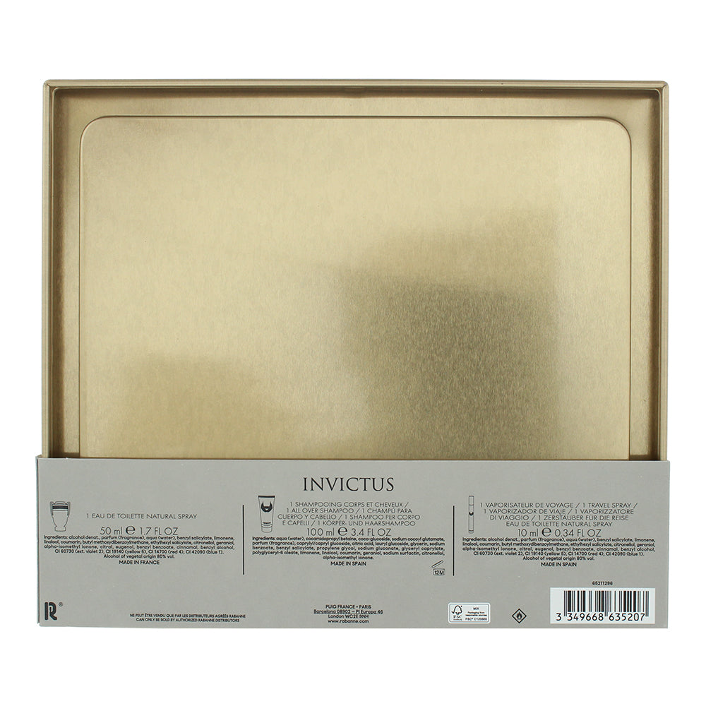 Rabanne Invictus 3 Piece Gift Set: Eau de Toilette 50m - Eau de Toilette 10ml -
