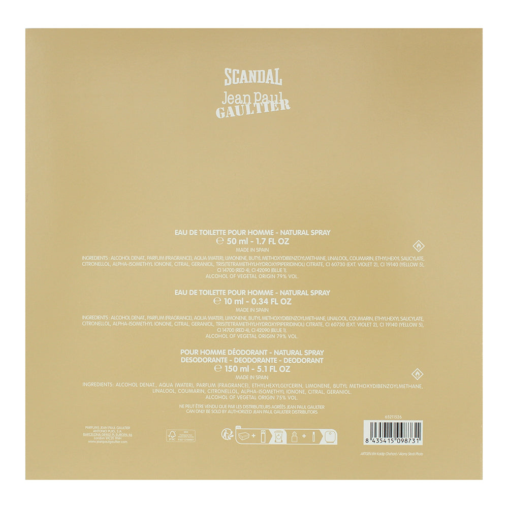 Jean Paul Gaultier Scandal Pour Homme 3 Piece Gift Set: Eau de Toilette 50ml - E