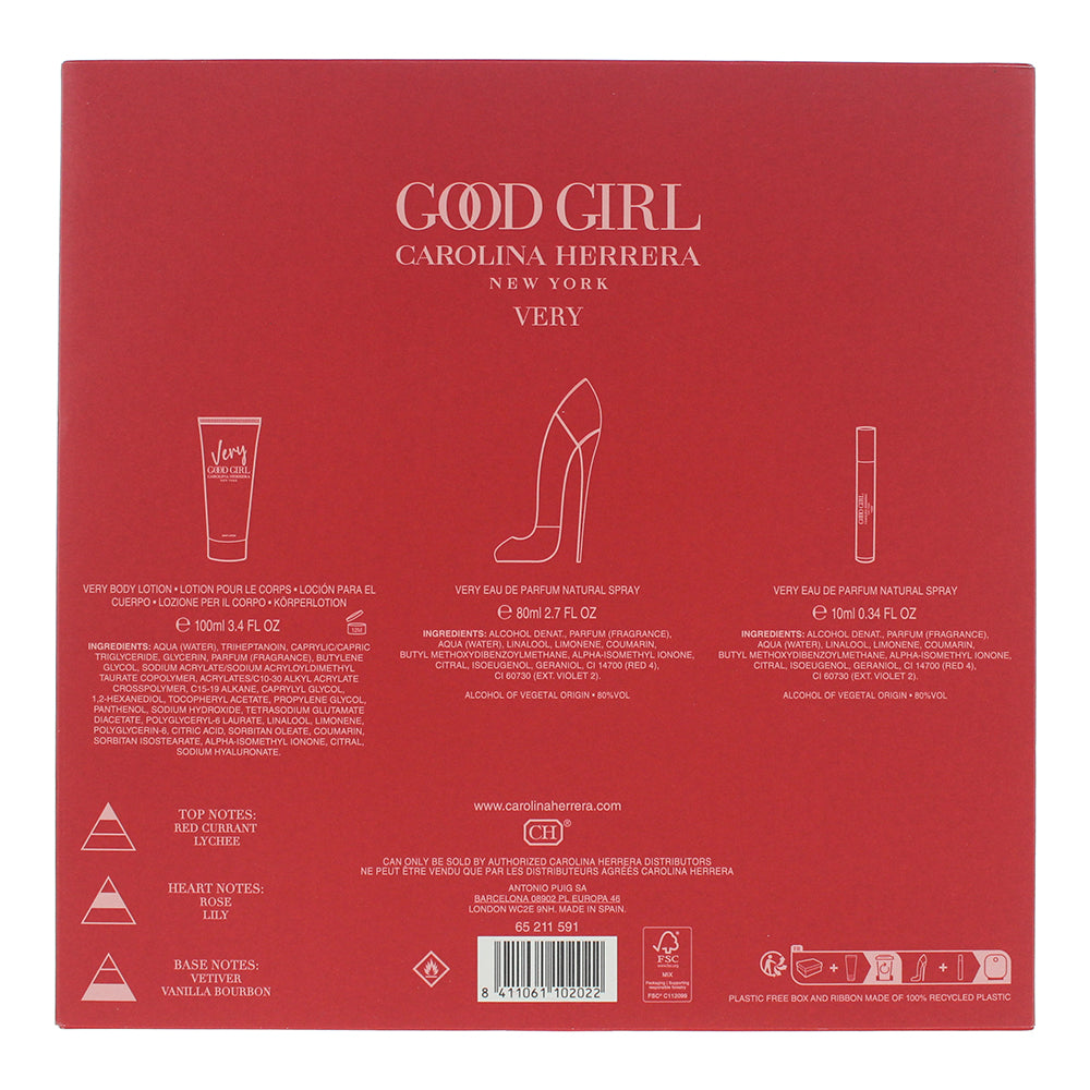 Carolina Herrera Very Good Girl 3 Piece Gift Set: Eau de Parfum 80ml - Eau de Pa
