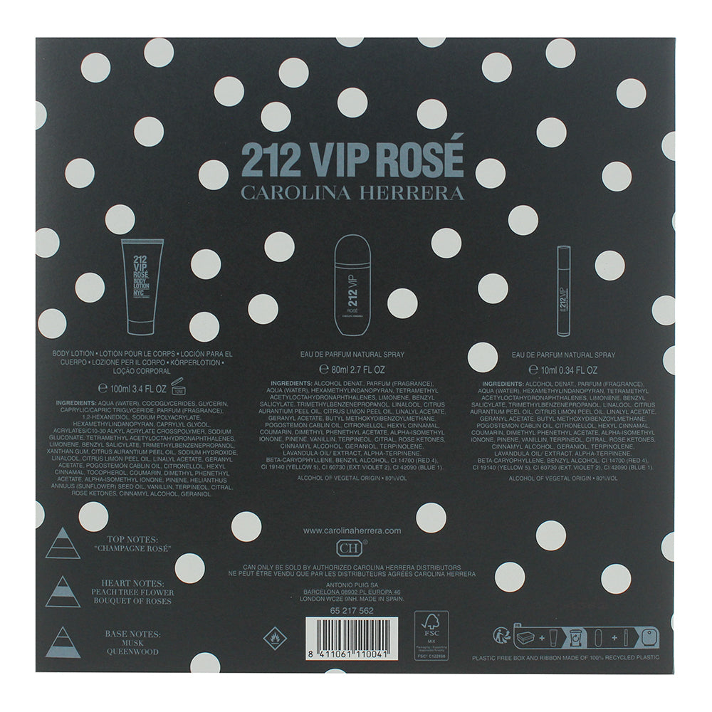 Carolina Herrera 212 Vip Rose 3 Piece Gift Set: Eau de Parfum 80ml - Eau de Parf