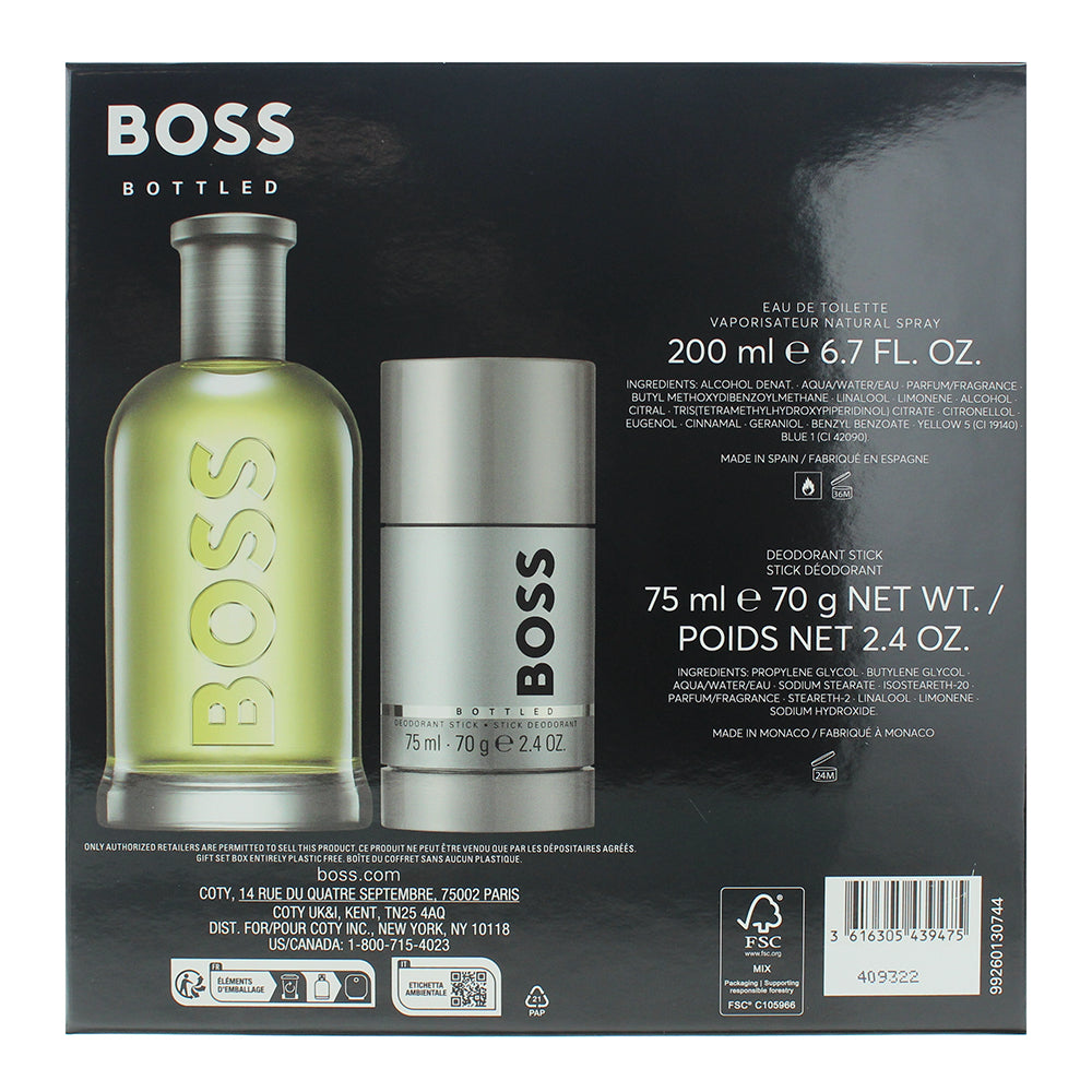 Hugo Boss Bottled 2 Piece Gift Set: Eau de Toilette 200ml - Deodorant Stick 75ml