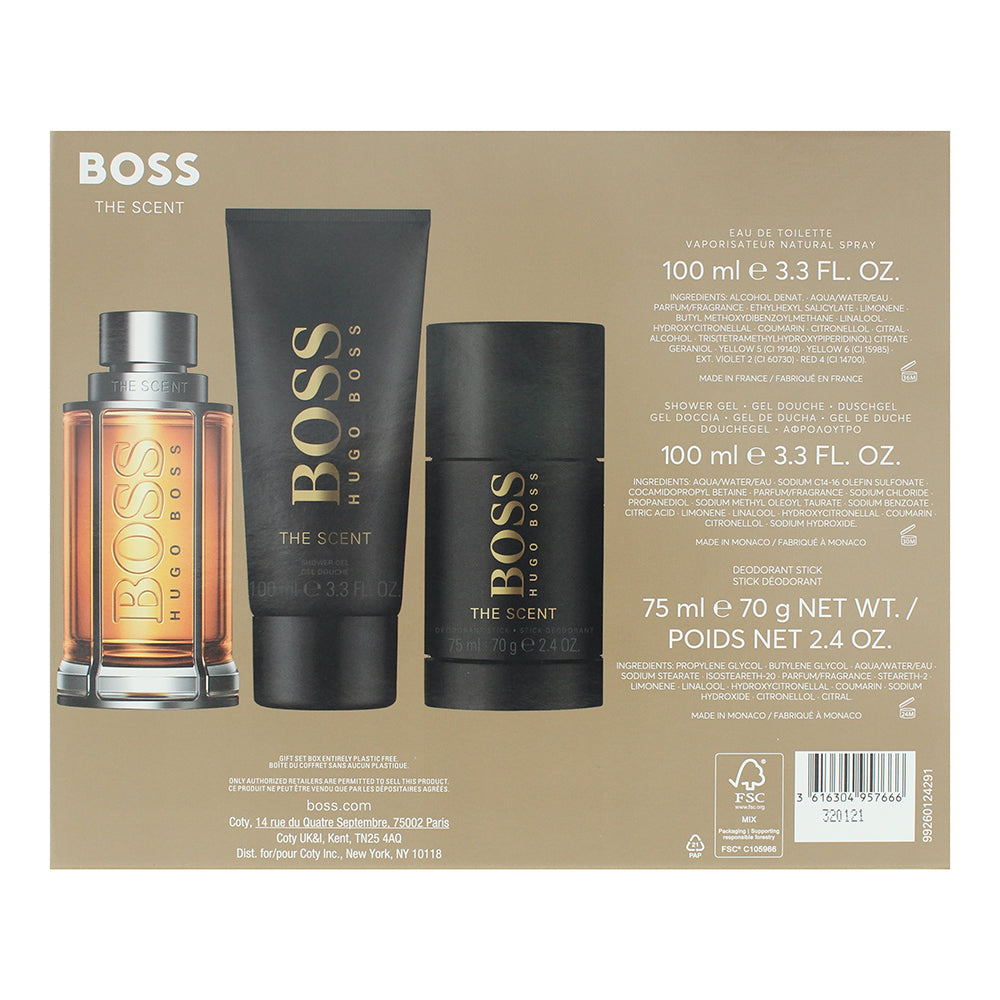 Hugo Boss The Scent 3 Piece Gift Set: Eau de Toilette 100ml - Shower Gel 100ml -