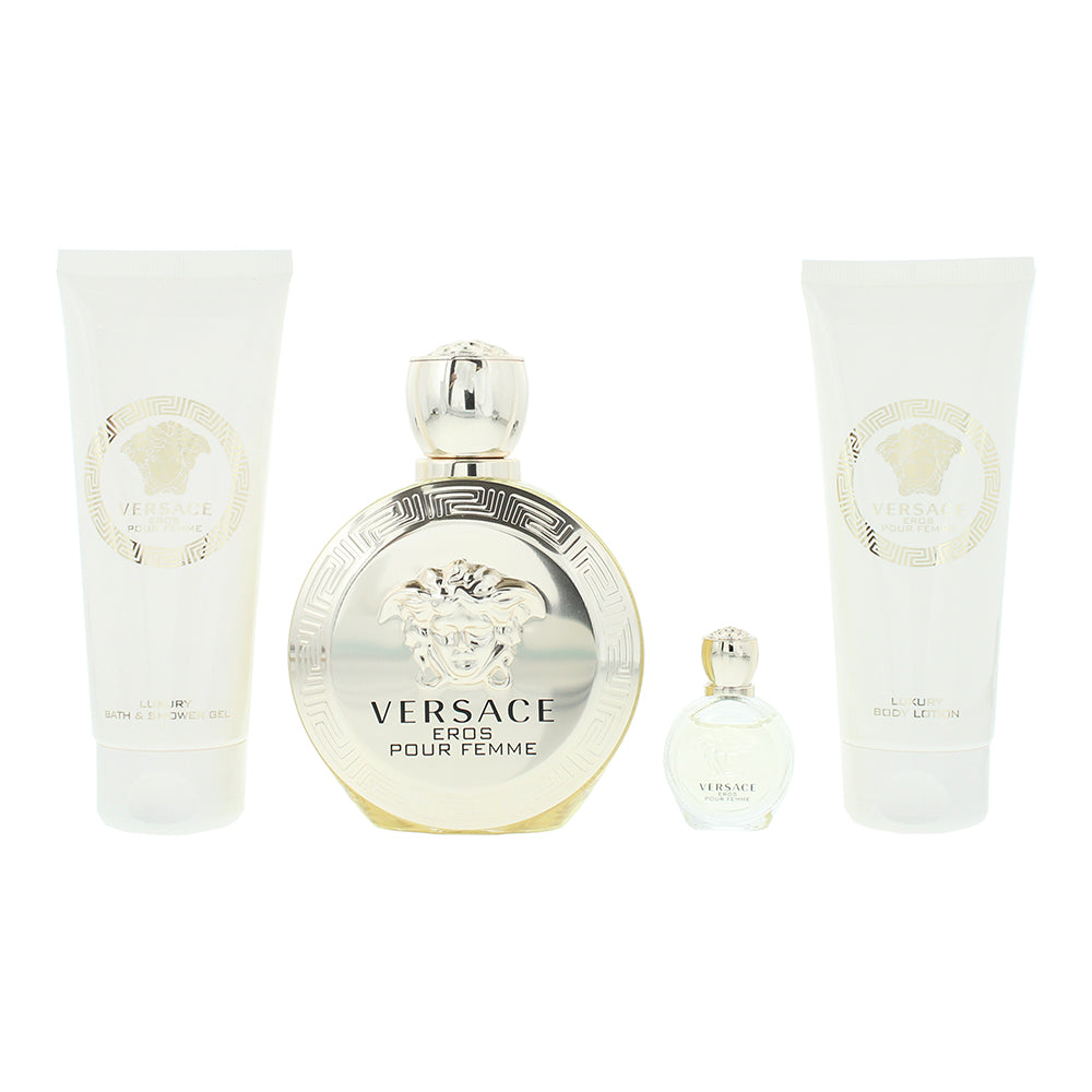 Versace Eros Pour Femme 4 Piece Gift Set: Eau de Parfum 100ml - Eau de Parfum 5m - Product
