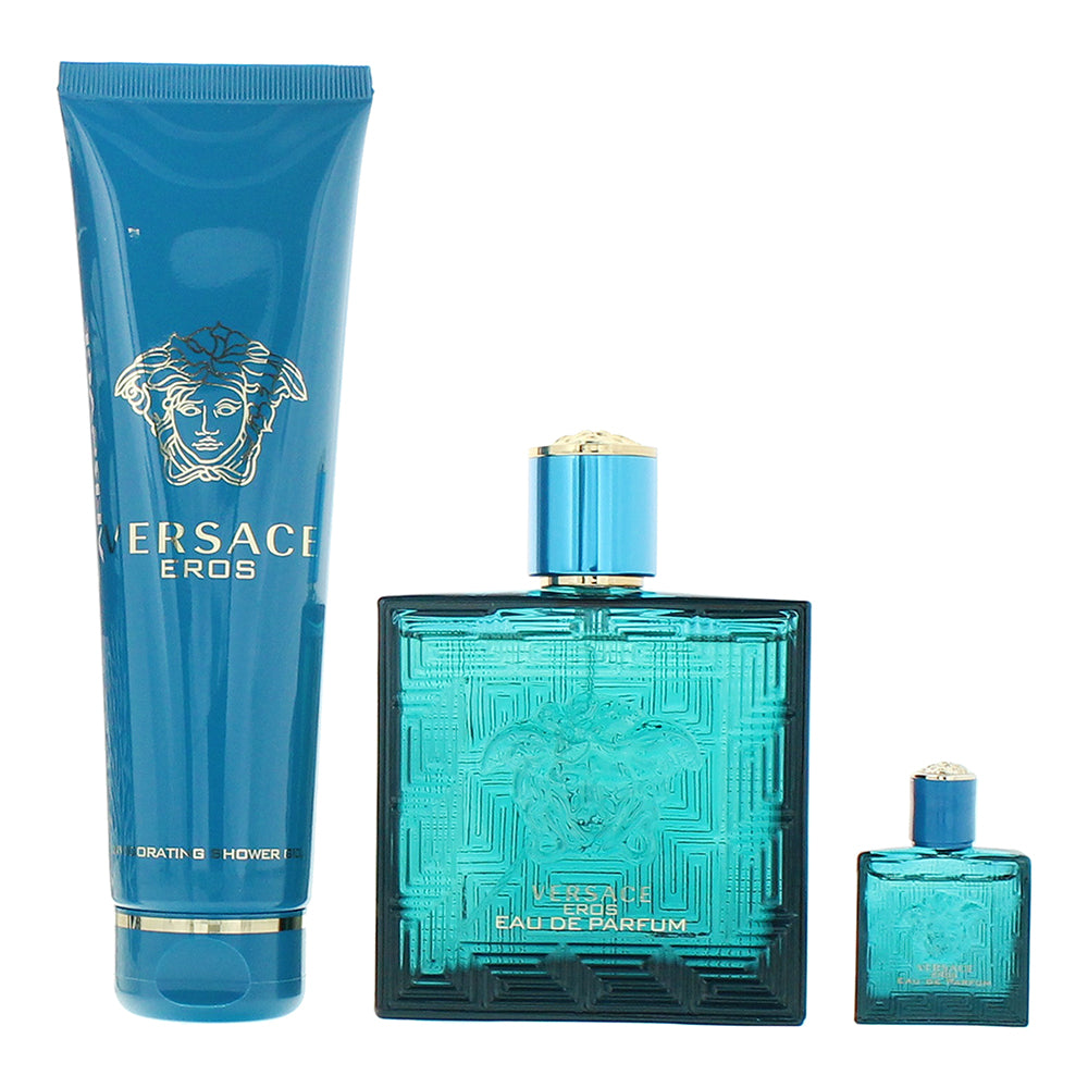 Versace Eros Pour Homme 3 Piece Gift Set: Eau de Parfum 100ml - Eau de Parfum 5m - Product