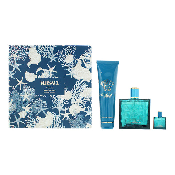 Versace Eros Pour Homme 3 Piece Gift Set: Eau de Parfum 100ml - Eau de Parfum 5m