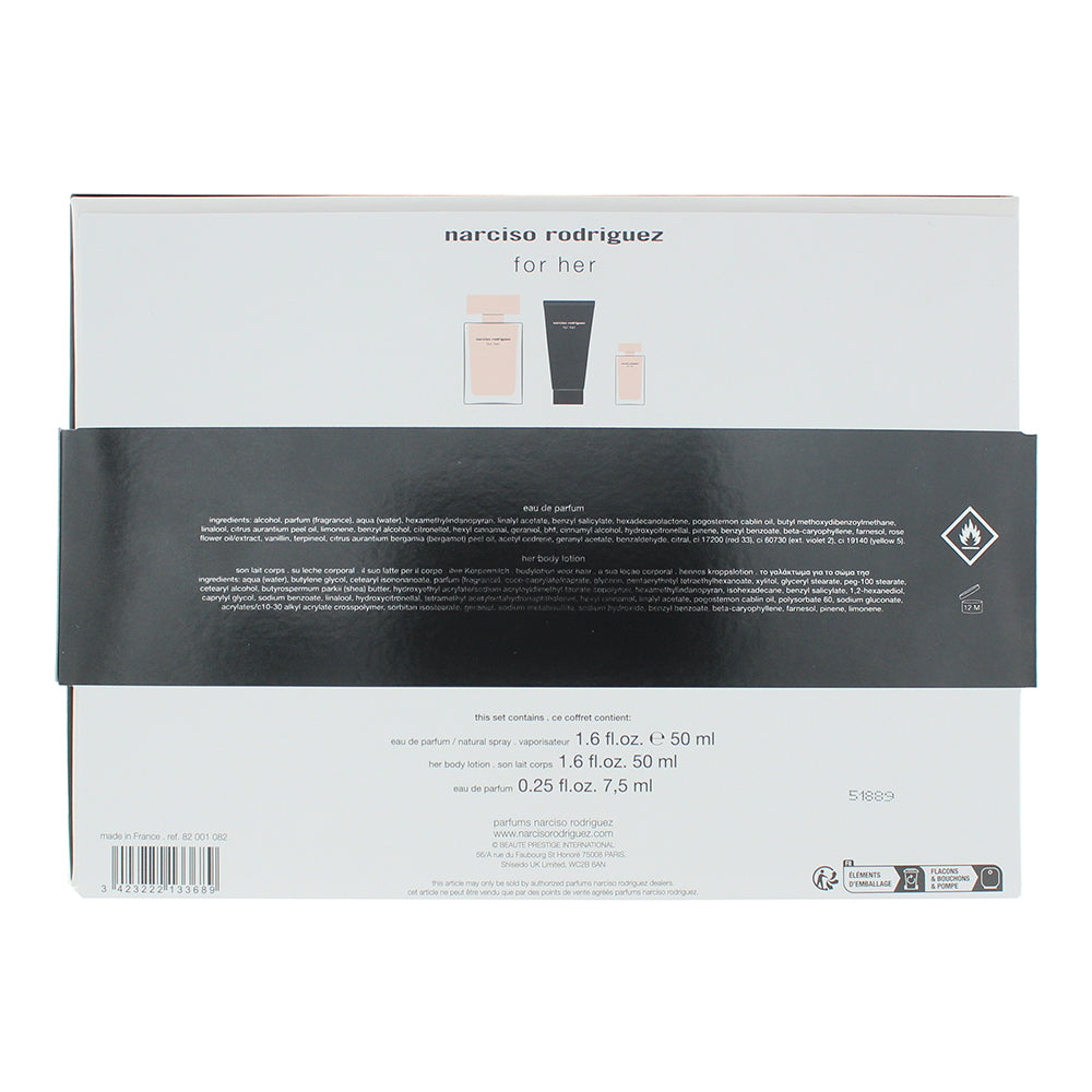 Narciso Rodriguez For Her 3 Piece Gift Set: Eau de Parfum 50ml - Eau de Parfum 7