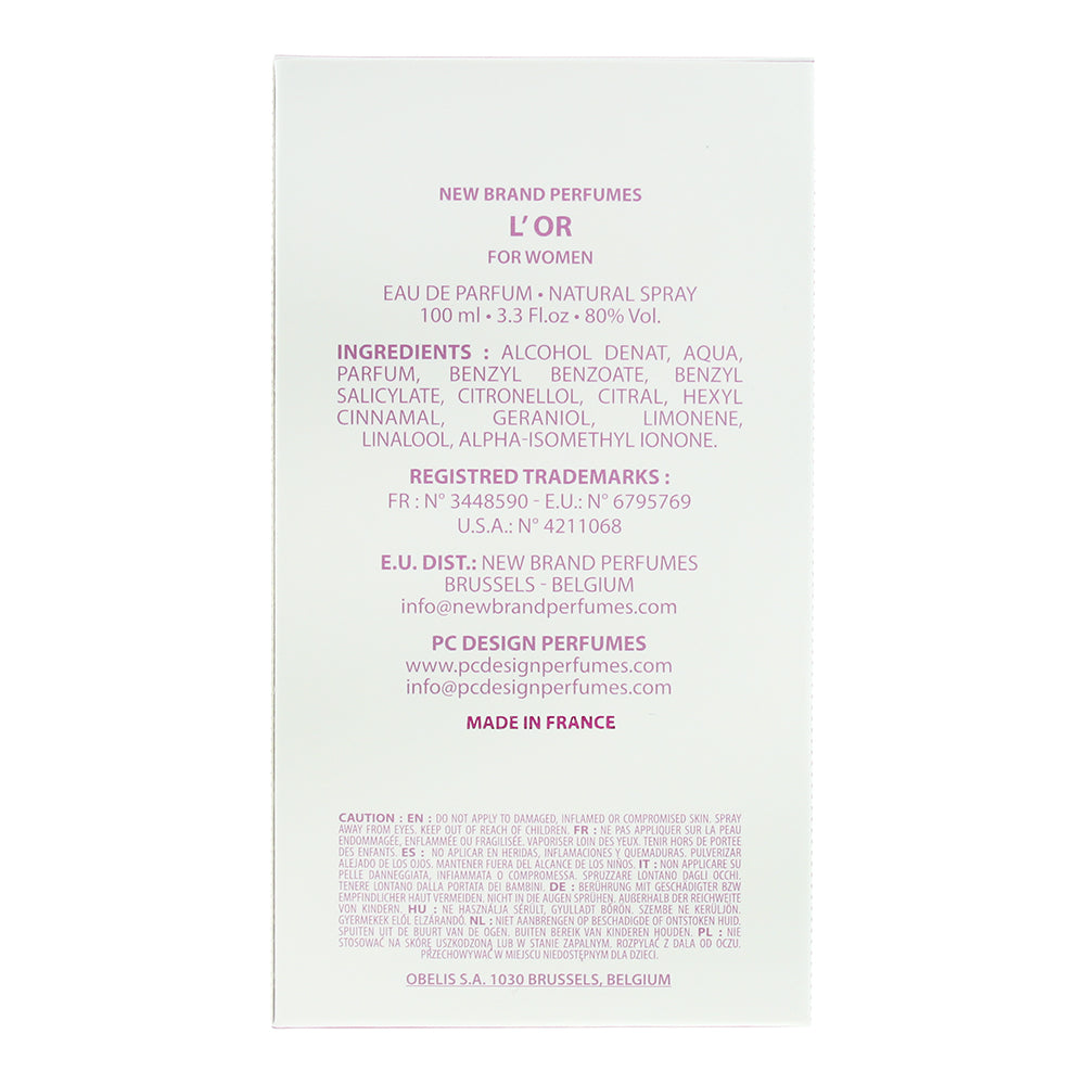 New Brand L'or Eau de Parfum 100ml - Ingredients