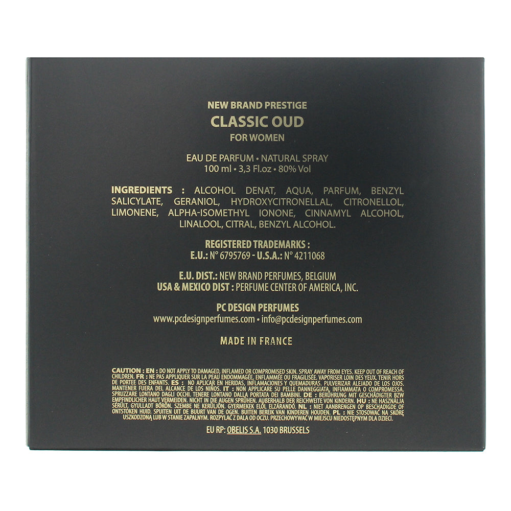 New Brand Prestige Classic Oud For Women Eau de Parfum 100ml - Ingredients