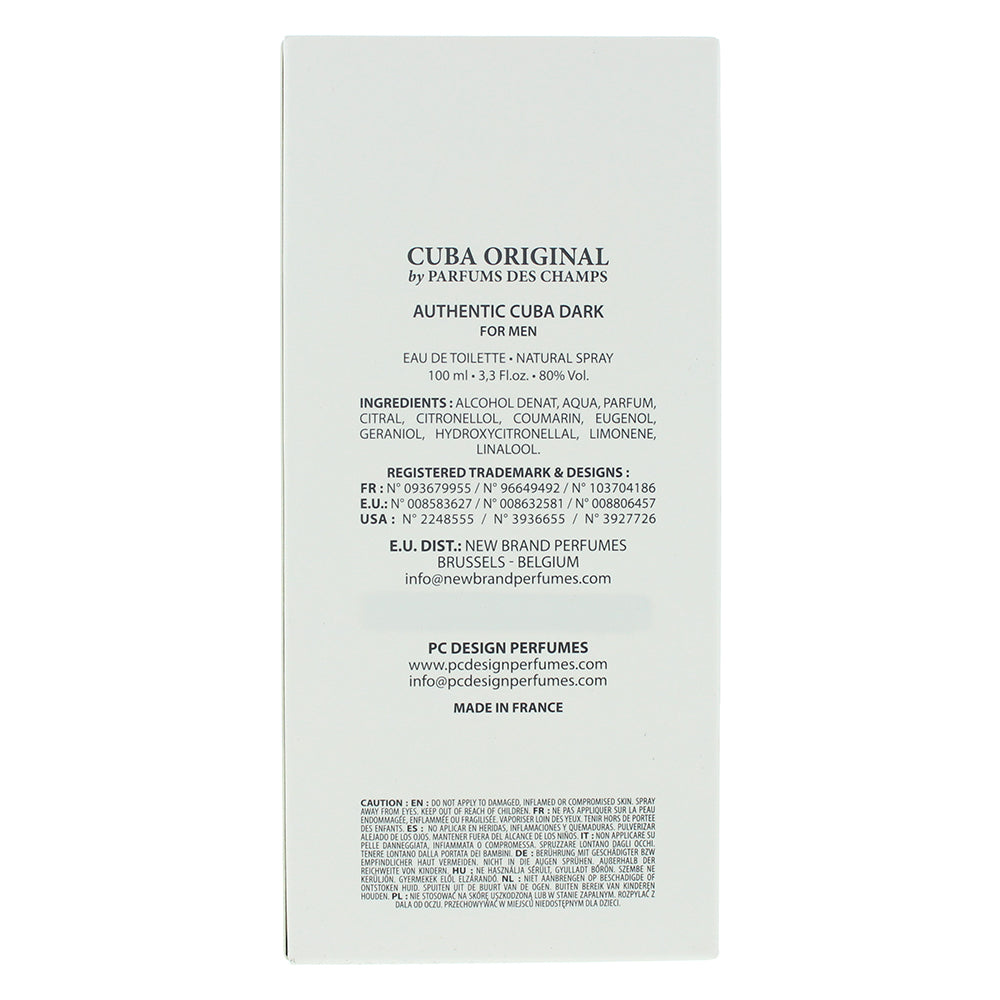 Cuba Authentic Dark For Men Eau de Toilette 100ml - Ingredients