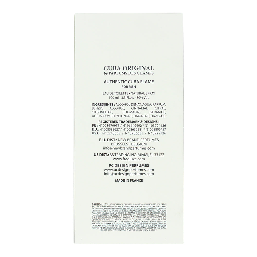 Cuba Authentic Flame For Men Eau de Toilette 100ml - Ingredients