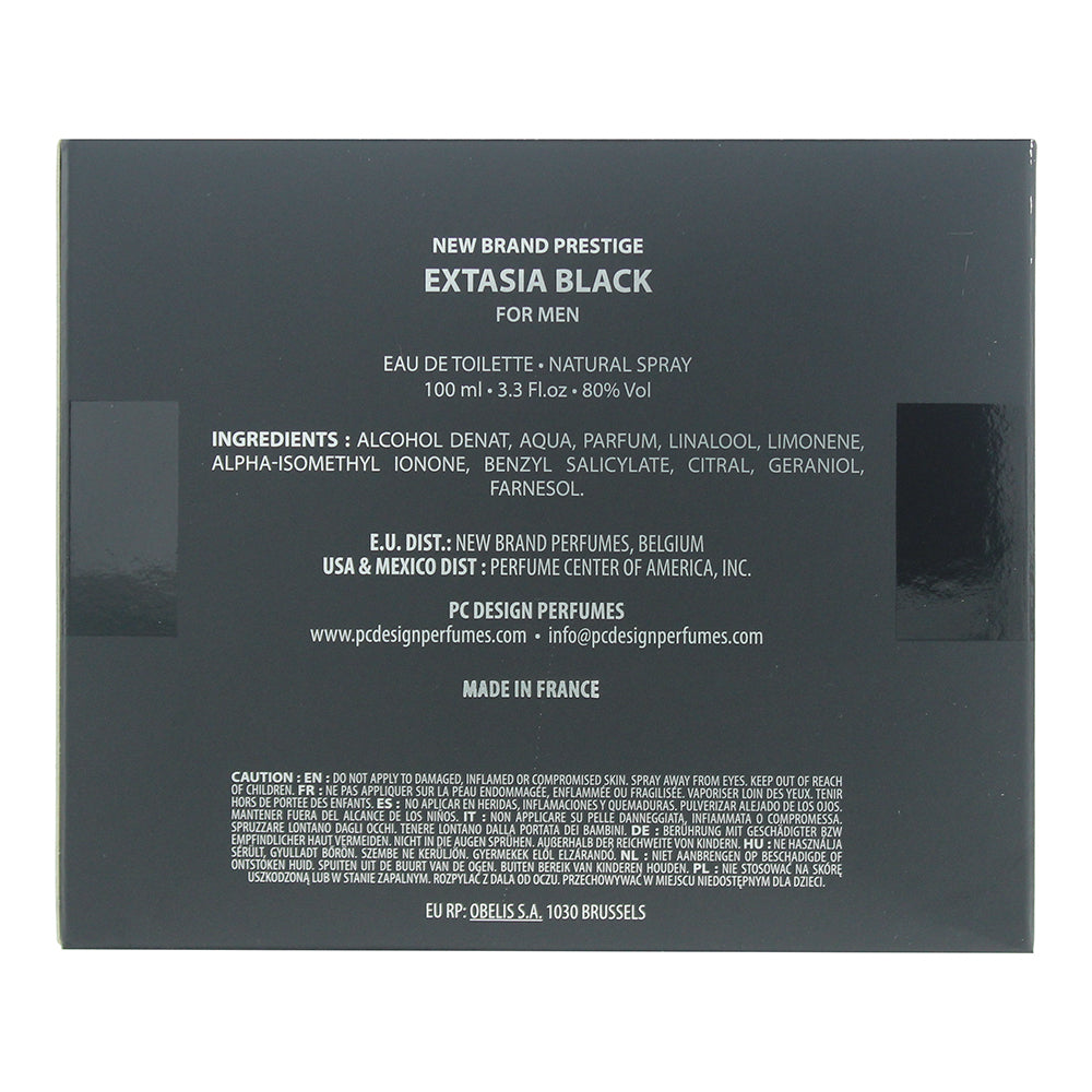 New Brand Extasia Black For Men Eau de Toilette 100ml - Ingredients