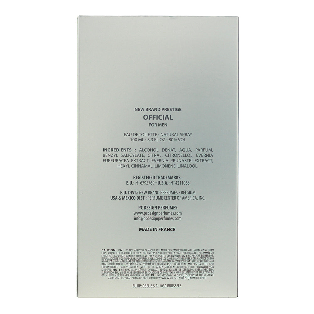 New Brand Prestige Official For Men Eau de Toilette 100ml - Ingredients