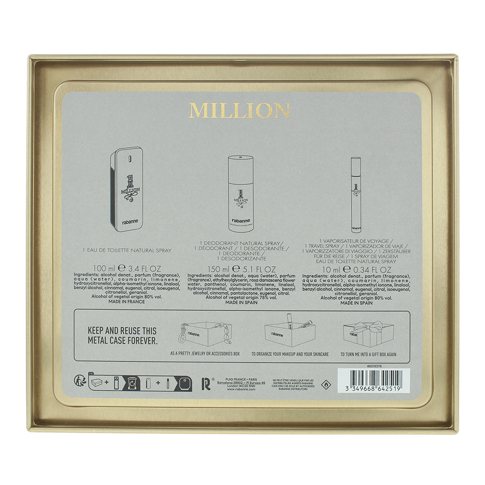Rabanne 1 Million 3 Piece Gift Set: Eau De Toilette 100ml - Eau De Toilette 10ml