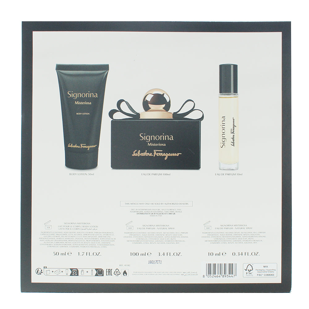 Salvatore Ferragamo Signorina Misteriosa 3 Piece Gift Set: EDP 100ml - EDP 10ml - Body Lotion 50ml - Ingredients