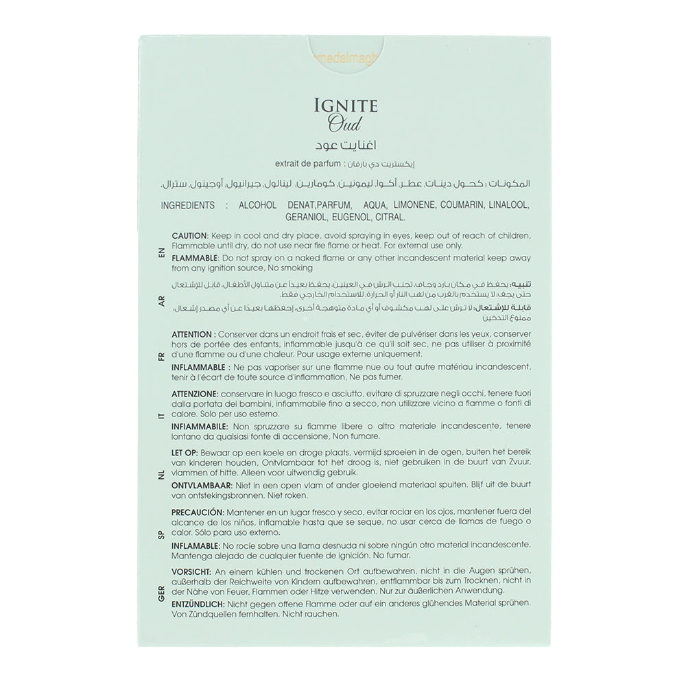 Ahmed Al Maghribi Ignite Oud Eau de Parfum 600ml - Ingredients